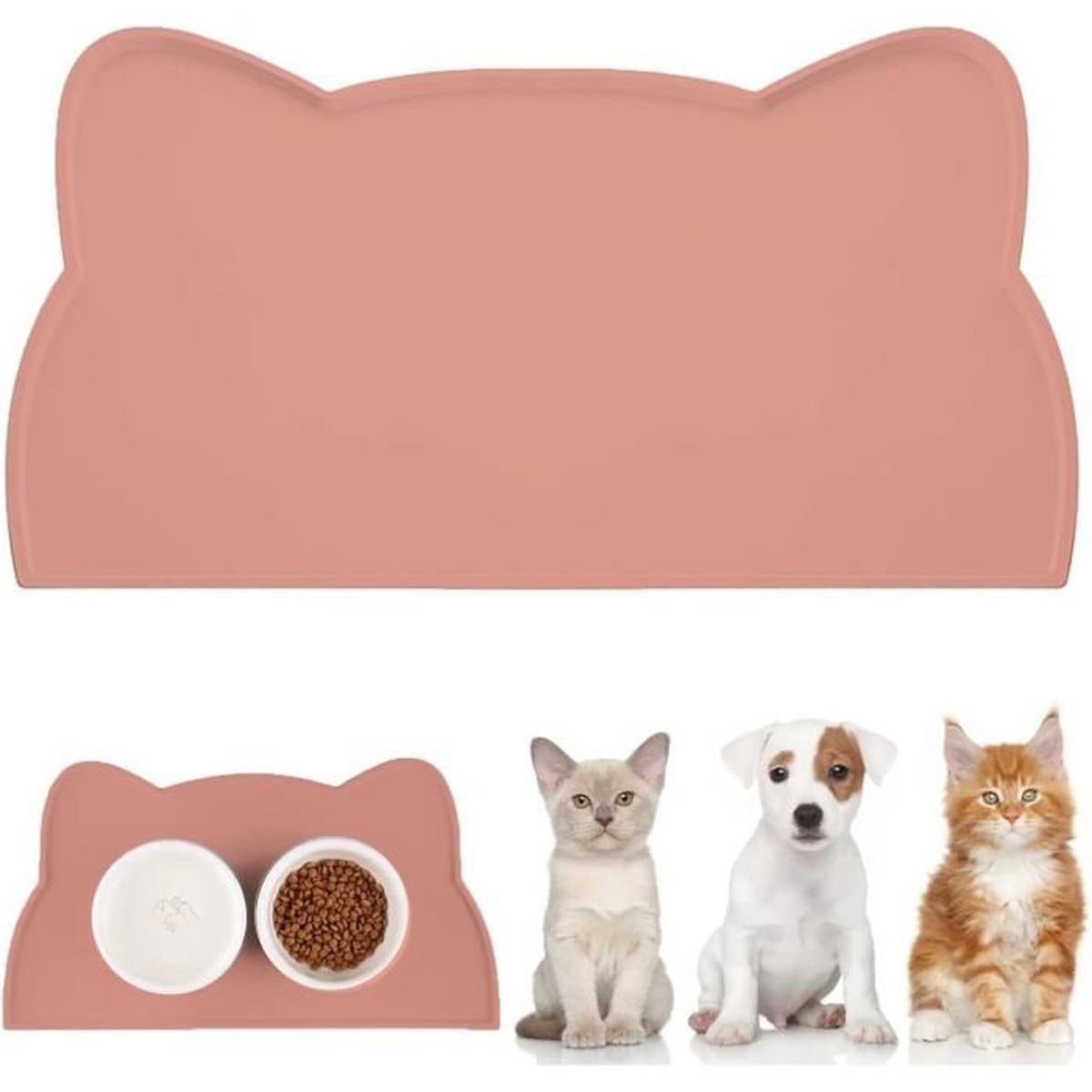 Tapis De Gamelle Pour Chien Et Chat - 40 X 60 Cm, Semi-circulaire - Surface En Cuir Synthétique Antidérapante - 11