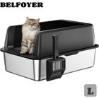 Bac à litière pour chat - BELFOYER - en Inox - Semi-ouvert - Durable, anti-rust, facile à nettoyer - 35 x 50 x 20 cm - Noir