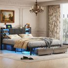 Lit 140x190 cm - COZY - Cadre de lit adulte - LED intégrée - Tiroirs de rangement - Métal noir