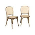 SWEEEK Lot de deux chaises vintage en bois marron vieilli avec assise et dossier en rotin