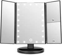 Miroir de Maquillage Lumineux, 1x / 2X / 3X Grossissement, Miroir à Trois Plis avec 21 Lumières LED, Interrupteur à Écran Tactile,