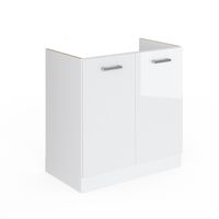 Vicco meuble bas sous-évier R-Line, Blanc Haute brillance, 80 cm sans plan de travail