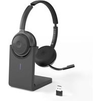 Avantree HT8060 Wireless Headset with Detachable Mic, Bluetooth USB Adapter & Charging Stand for Laptop PC Computer, Dual Mic