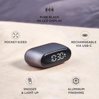 Lexon MINUT Mini Réveil Compact avec écran VA LCD Pure Black,Commande Tactile,Fonction Snooze et rétroéclairage,Batterie Recharge