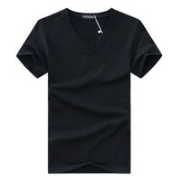 Tee Shirt Homme uni Col v Manches Courtes T-shirt Fit Grande VêTements Masculin FBCAA150 Noir