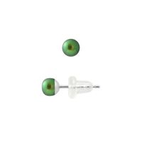 PERLINEA - Clous d'Oreilles - Véritables Perles de Culture d'Eau Douce Boutons 4-5 mm Vert Intense - Or Blanc - Bijoux Femme