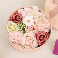 Cadeau, Fleur de savon Petite boîte ronde pour petite amie pour les fêtes (rose)