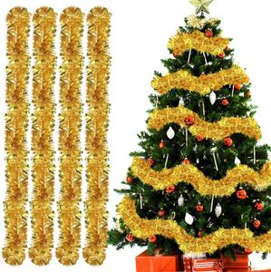 Lot De 5 Guirlandes De Noël Vert Givré 200x9 Cm - Avec Nœuds Rouges Et Dorés (30 Pièces) - Déco Intérieur/extérieur - 5