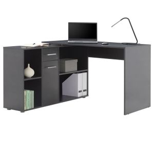 BUREAU  Bureau d'angle CARMEN table avec meuble de rangement intégré et modulable 4 étagères 1 porte et 1 tiroir, décor béton foncé
