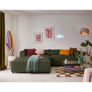 CANAPE CONVERTIBLE Canapé d'angle gauche 4 places en velours côtelé grosse côte vert - Lisa Design Ela