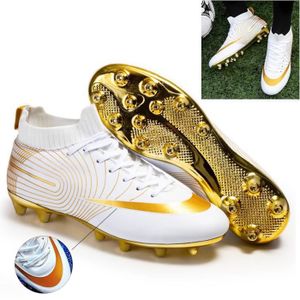 CHAUSSURES DE FOOTBALL Chaussures de Football  Crampons Professionnel Spike Chaussure de Foot Antidérapant pour unisexe or blanc