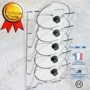 2 Supports Muraux Pour Couvercles De Casserole - Autoadhésif Ou Vissé - Gain De Place Dans La Cuisine - Chrome - 5