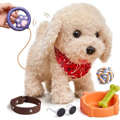 TONZE – Chien Robot Interactif Qui Marche Et Aboie, Peluche Réaliste, Set Accessoires, Cadeau 2-3 Ans