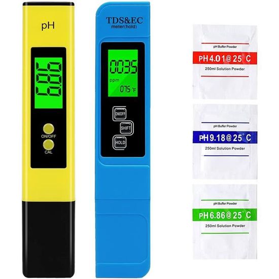 Mesure-controle,Testeur de pH numérique 4 en 1 TDS-EC-température de l'eau, avec rétro-éclairage