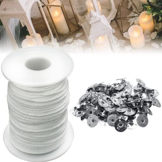 Mèche De Bougie Coton Tressé 100m + 100 Supports - Largeur 2mm, Pour Cire De Soja, Paraffine, Bougies DIY
