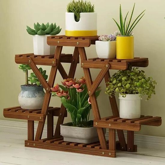 Tabouret Support Pour Plantes D'intérieur/extérieur - En Bois Naturel, Dimensions 14x14x9 Cm - Pour Petits Pots, Bonsaï, Décoration Salon/jardin - 2