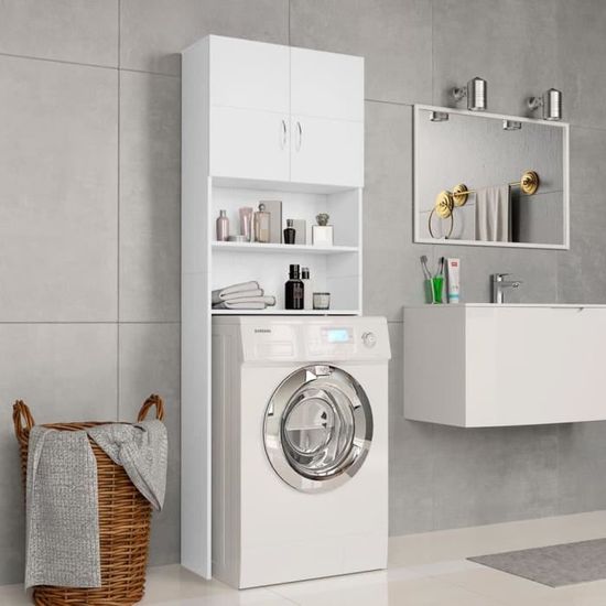 🐐2202Magnifique- Meuble pour machine à laver - Meuble de salle de bain Meuble WC Meuble de Rangement - Blanc 64 x 25,5 x 190 cm Agg