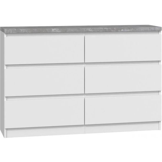 Commode blanc beton avec 6 tiroirs 140 cm -armoire de rangement - meuble multi- usage pour chambre à coucher, salon, chambre bébé