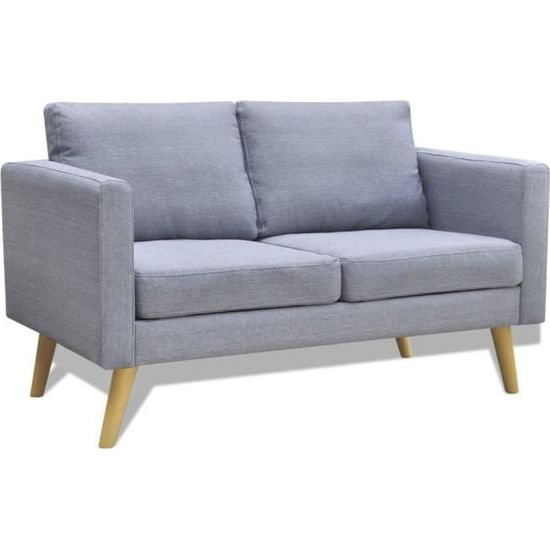 |Promotion| Sofa Canapé de relaxation | Canapé droit fixe 2 places "Rétro" | Tissu Gris clair &MP994338