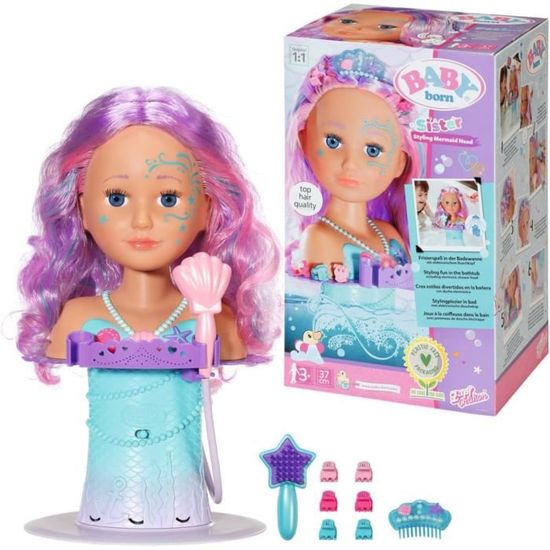 Tête à Coiffer BABY Born Carla - Cheveux En Nylon Haute Qualité, Avec Accessoires (barrettes, Rubans, Brosse) - Dès 3 Ans - 12