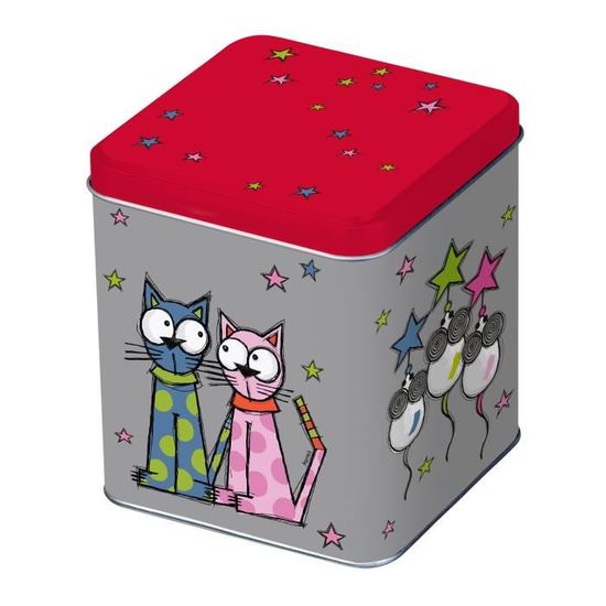 Boite A The En Metal Motif Etoiles Et Chats Multico 11x10x11 5cm Chat Etoiles Cdiscount Maison