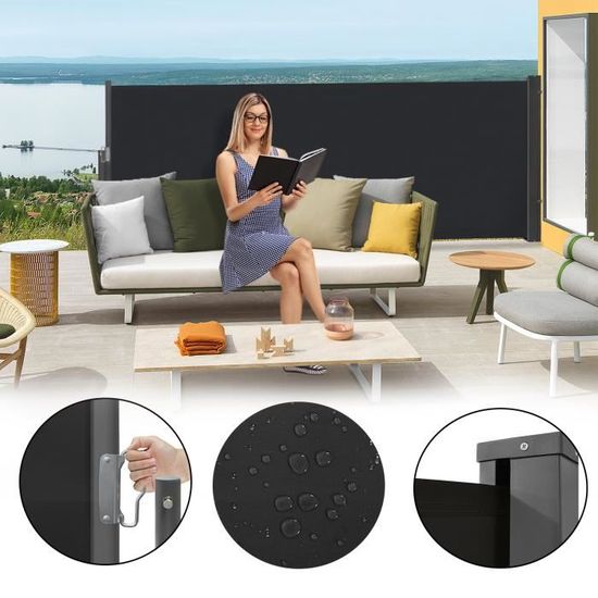 Store Latéral Extensible Pour Terrasse Et Balcon – Tissu Polyester 180 G/m², Anthracite – Dimensions 120 X 300 Cm – Montage Facile à La Manivelle - 5