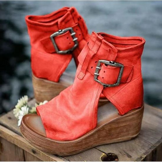 Bottes compensées rouges pour femmes ECELEN Nouvelle collection