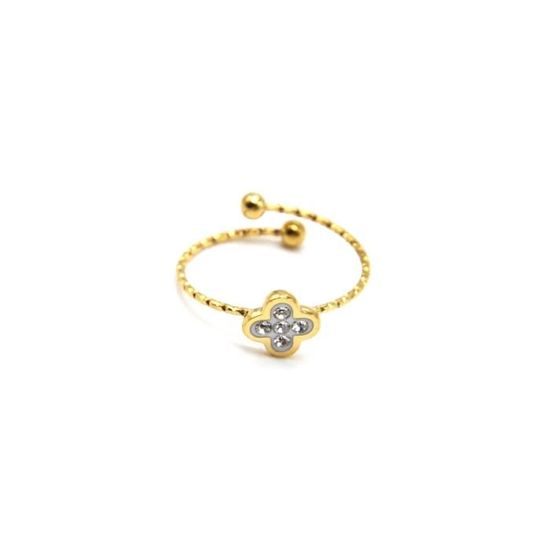 Bague Pendentif Trèfle Acier Inoxydable Plaqué Or 18 Carats - Taille Ajustable 50-60 - Cadeau Symbolique