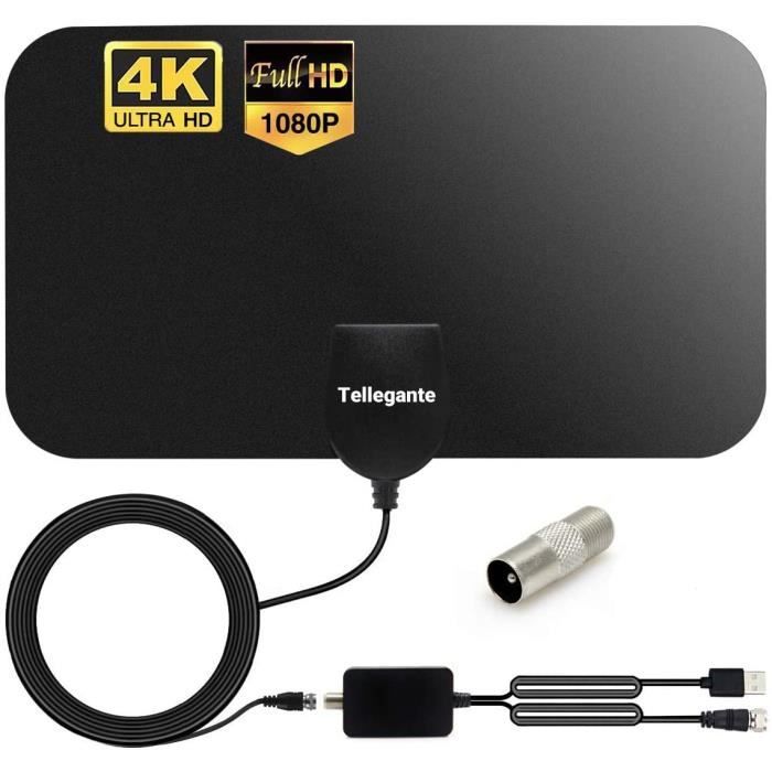 Antenne TV Intérieure TNT HD 4K 1080P Avec Amplificateur Signal - 5m Câble Coaxial Pour DVB-T DVB-T2