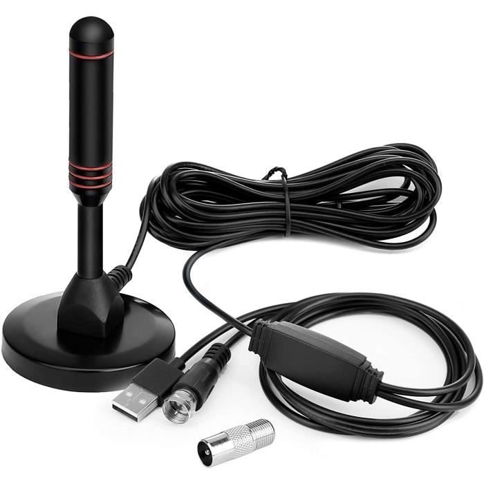 DVB-T2 Rpanle Antenne TV Intérieur Puissante Antenne Tige Numérique Antenne TV Puissante DVB-T Grande Puissance de Réception Gain de 30 dBi DTMB avec Pied Magnétique Stable et Câble de 5 mètres 