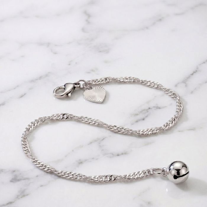 Chaîne de Cheville - Maille Torsadée - Cœur - Argent 925/1000 - Rhodié - 26 cm - Finition Boule - Femme