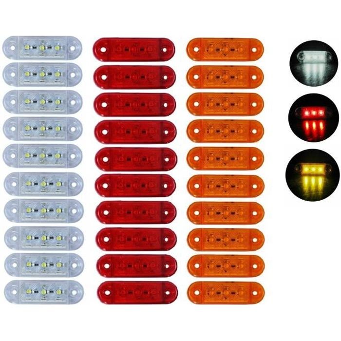 Lot de 30 Feux de Gabarit 12V 24V MIX 3 SMD LED Rouge Orange Blanc Pour Camion Caravane Remorque