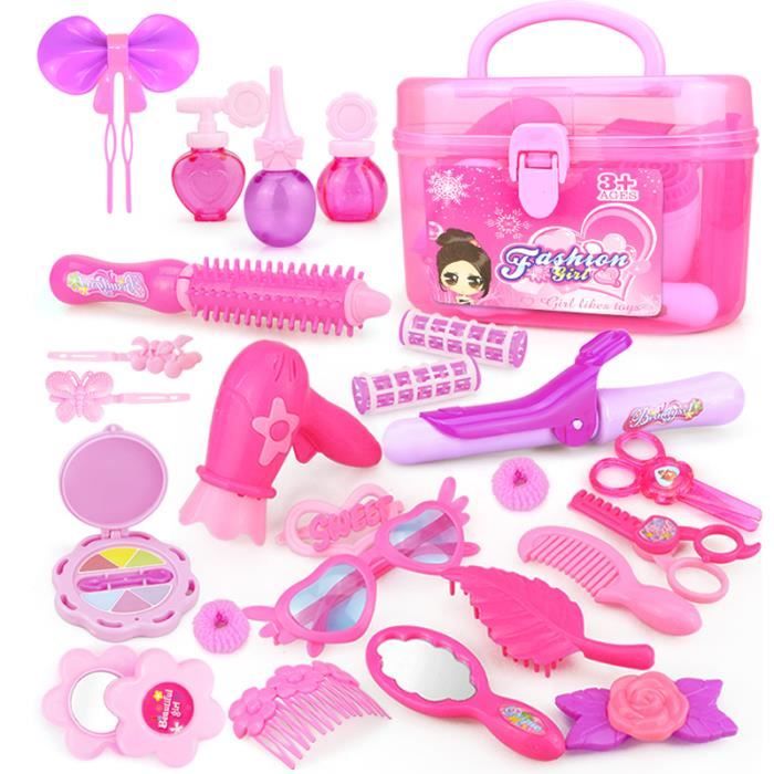 25 pièces semblant enfant jouer maquillage jouets rose maquillage ensemble coiffure Simulation pour filles habillage