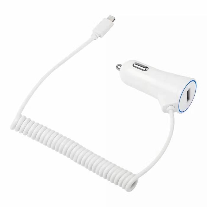 Cable Chargeur Allume Cigare Lightning pour -IPHONE 12 Pro Max-Port USB Prise Voiture Universel (BLANC)