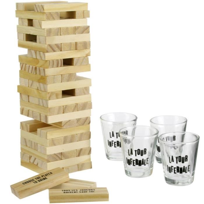 Jeu à boire Tour Infernale Drinking Game - Bois et verre - H20x7x19cm