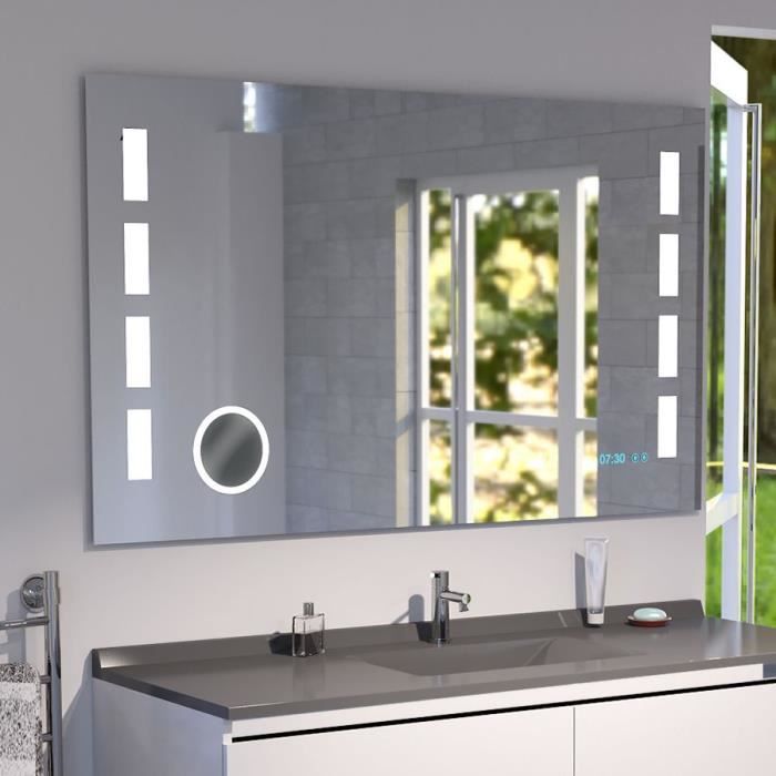 Miroir anti-buée EXCELLENCE 120x80 cm - éclairage intégré à LED, interrupteur sensitif, loupe et heure