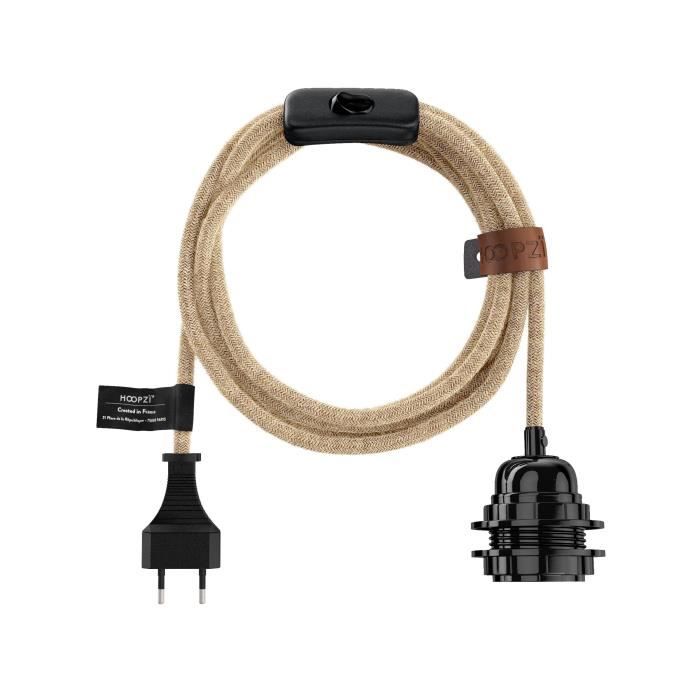HOOPZI - BALA - Fil électrique tissu 4,5 metres - 38 coloris - Douille E27 avec interrupteur - suspension luminaire - Ficelle