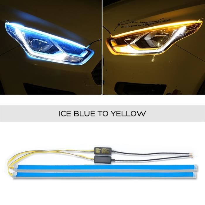 Ice blue to Yellow 60cm -2 bandes de phares de voiture pour Audi A3 A4 A5 A6 Q3 Q5 Q7 B6 B7 B8, clignotant dynamique DRL