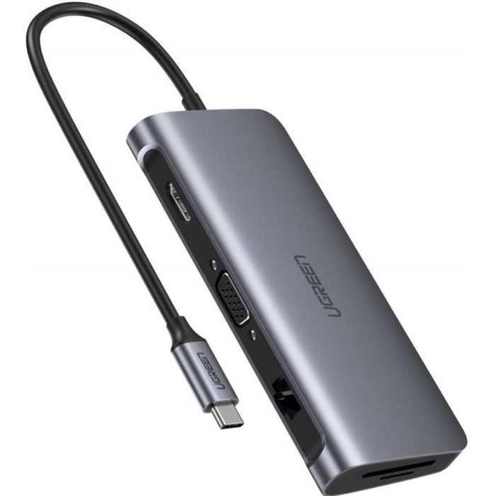 Hubs USB UGREEN Adaptateur USB C Hub 9 en 1 avec HDMI, VGA, Port USB C PD 100W, RJ45 Ethernet 1000 Mbps, 3 Ports USB 3.0 18248