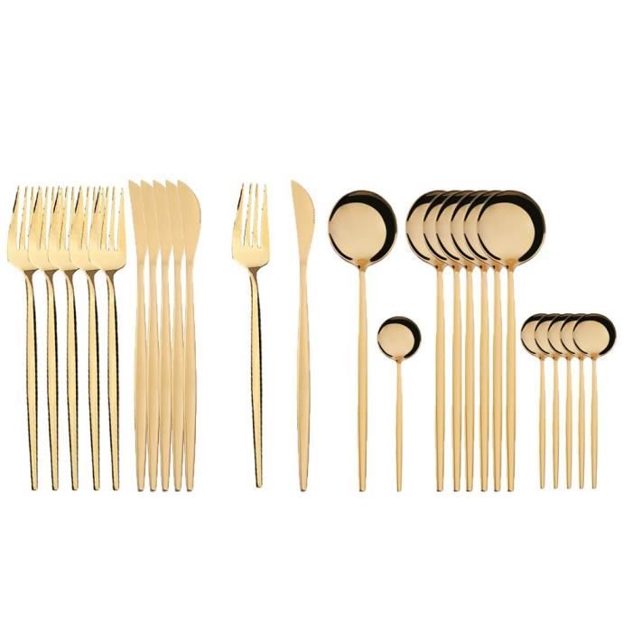 Services de table,Couverts en acier inoxydable 18-10,style western,24 pièces,noir et or,service de table,vaisselle - Type Or