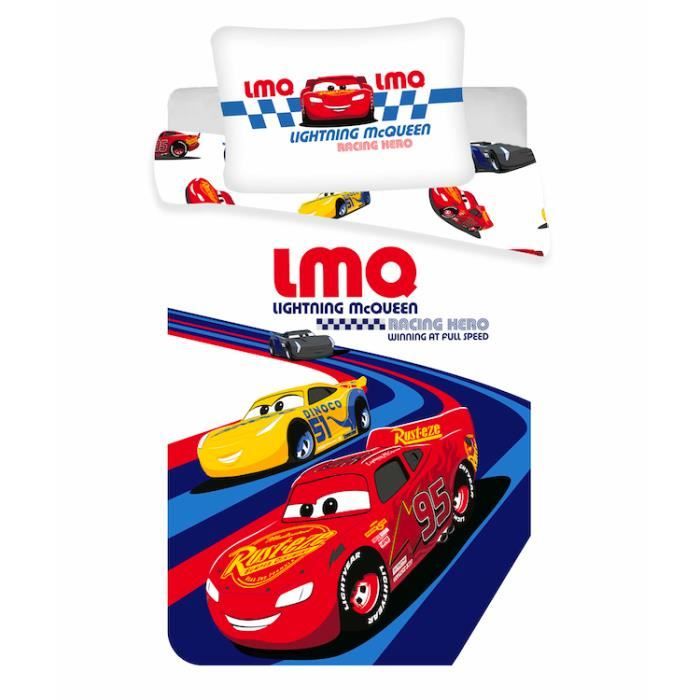 Cars Disney Racing Hero - Parure de lit coton bébé - Housse de Couette 100x135 cm et une Taie d’oreiller 40x60 cm
