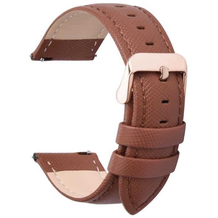 Fullmosa Bracelet Compatible avec Montre Connectée en Cuir, à Dégagement Rapide,18mm,Marron + Boucle Dorée,Cross
