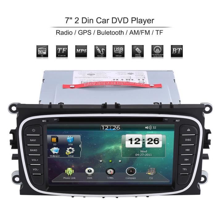 Hililand lecteur DVD de voiture GPS Lecteur DVD de voiture 2 Din 7 'avec Navigation GPS Bluetooth AM / FM pour Ford Mondeo Focus
