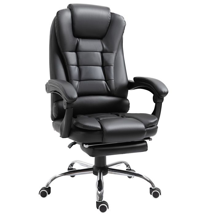 Fauteuil de bureau manager grand confort repose-pied intégré dossier inclinable similicuir noir 82BK 65x69x117 - 127cm Noir