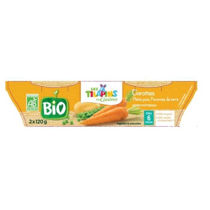 LES TILAPINS Carottes Petits pois Pomme de terre BIO 2x120g
