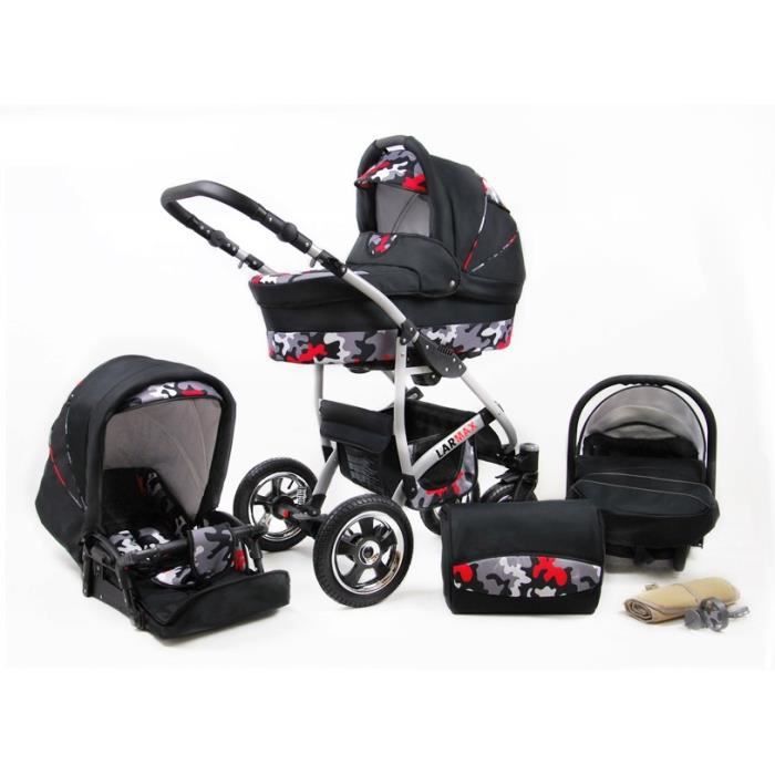 Lux4kids Poussette combinée Landau roues pivotantes Poussette Canne Nacelle Accessoires Larmax Black Moro 2en1 sans siège bébé