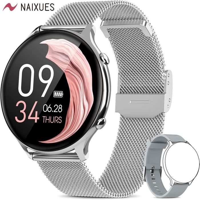 NAIXUES Montre Connectée Femme - Smartwatch Sport IP68 - Fonction Féminine - 24 Modes Sportifs Pour Android iOS Argent