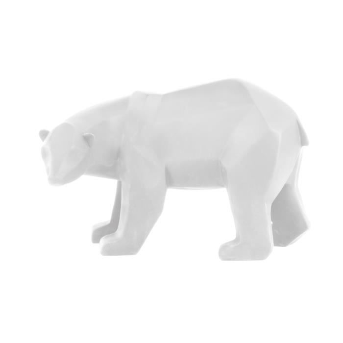 Statuette ours Origami - H. 18 cm - Blanc