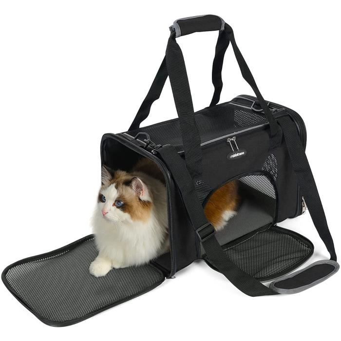 Rabbitgoo Sac Transport Chat Chien, Caisse Transport Pliable à 4 portes, avec Tapis Doux pour Petit Chat et Chiot, 42×27×27cm Noir
