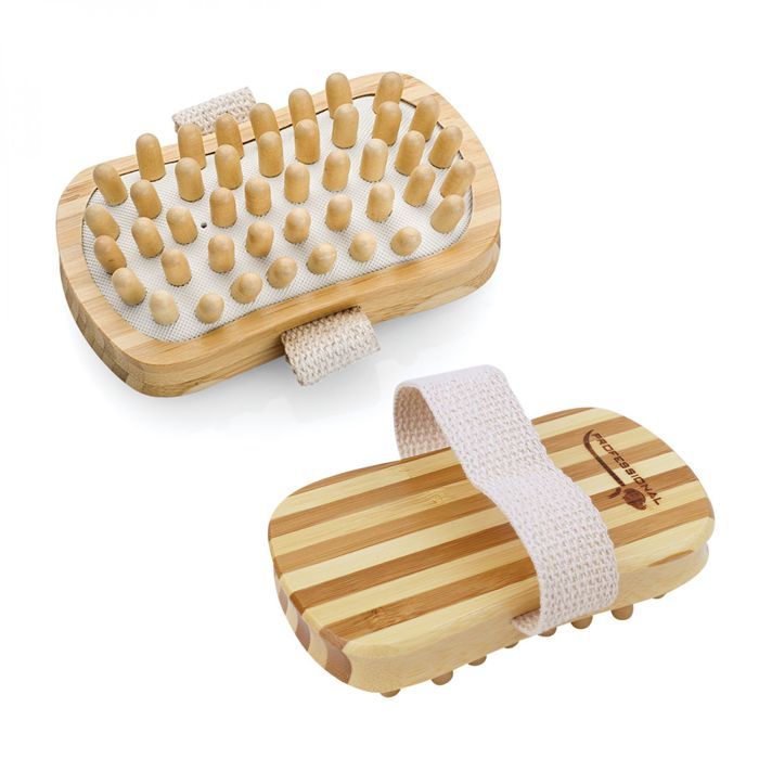 Brosse de massage et de drainage, anti cellulite en bambou 13 x 7.5 x 4 cm avec poignée de maintien